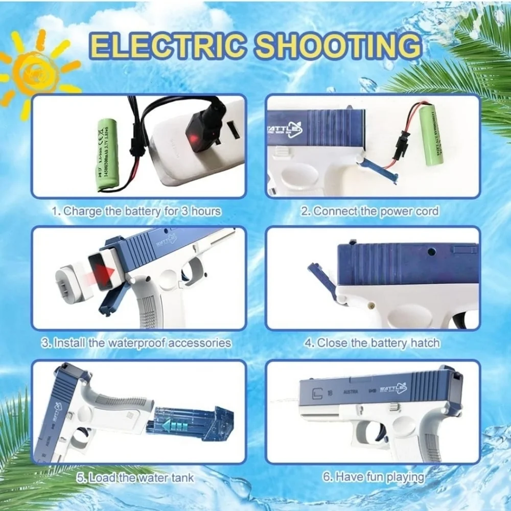 New 2023 Newest&Hottest Electric Water Gun, Blue Rechargeable Squirt Guns - Picture 6 of 11